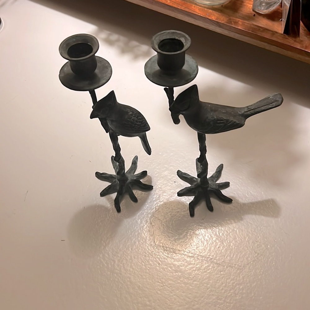Vintage bird candleholders sold as a pair. Each bird is different.